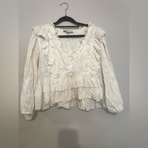 SOMETHING NAVY RUFFLE FLOWY TOP - WHITE - MEDIUM